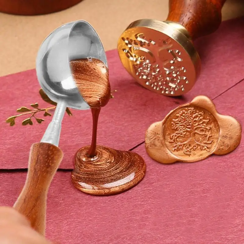 Anti-Hot Sealing Wax Spoon Sealing Stamp Wax Melting Spoon Vintage Wood Handle Sealing Wax Spoon Stamps for scrapbooking Crafts