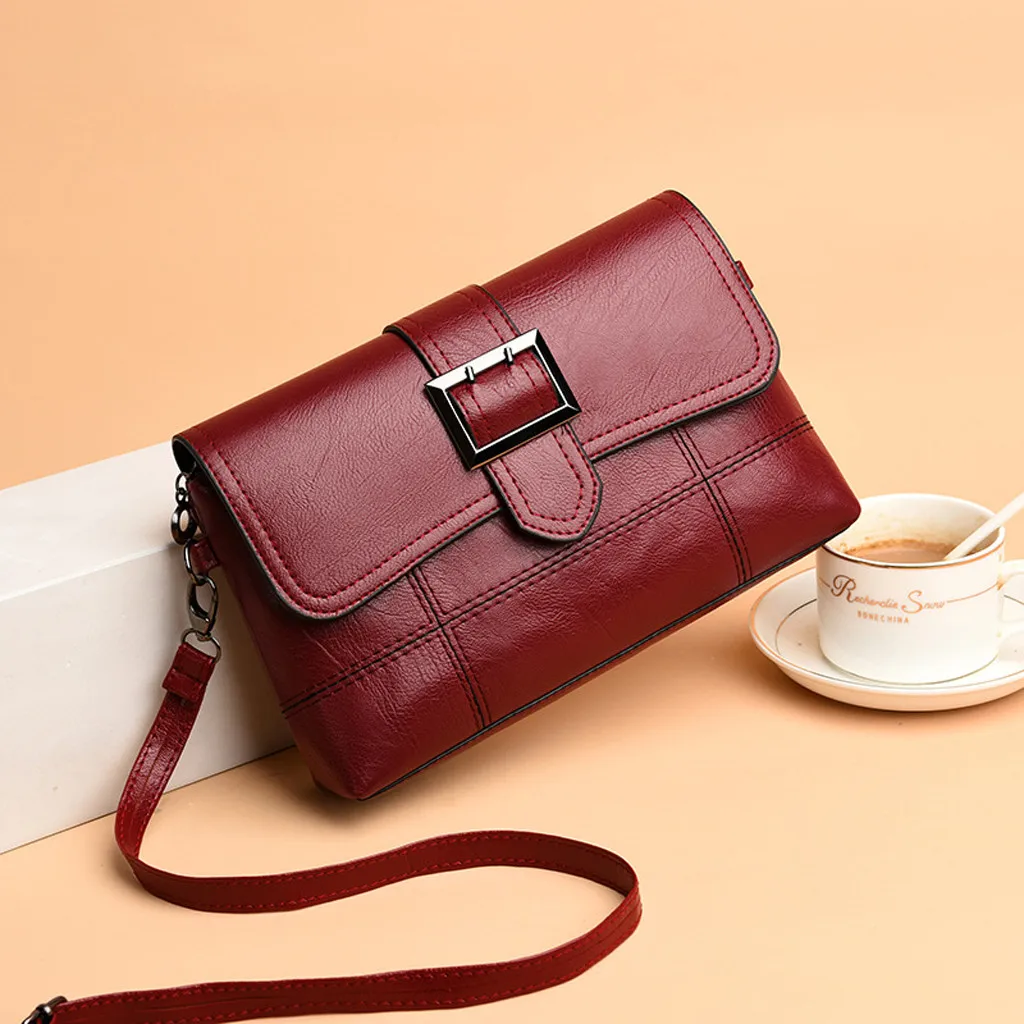 25# женские кожаные сумки, сумки, женские Модные Винтажные геометрические простые однотонные сумки через плечо