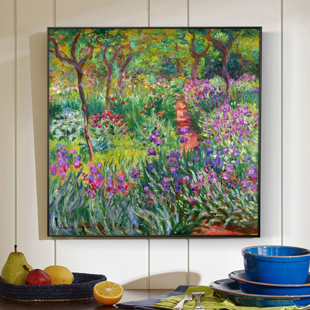 

Nordic Claude Monet Garden Flowers Oil Painting on Canvas Posters and Prints Cuadros Wall Art Pictures For Living Room