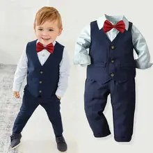 Деловые костюмы для маленьких мальчиков галстук-бабочка+ рубашка+ жилет+ штаны, праздничный костюм из 4 предметов, костюмы для мальчиков, От 1 до 7 лет