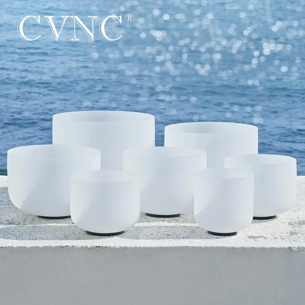 US $248.67 CVNC 612 set of 7PCS Note CDEFGAB Chakra Frosted Quartz Crystal Singing Bowls