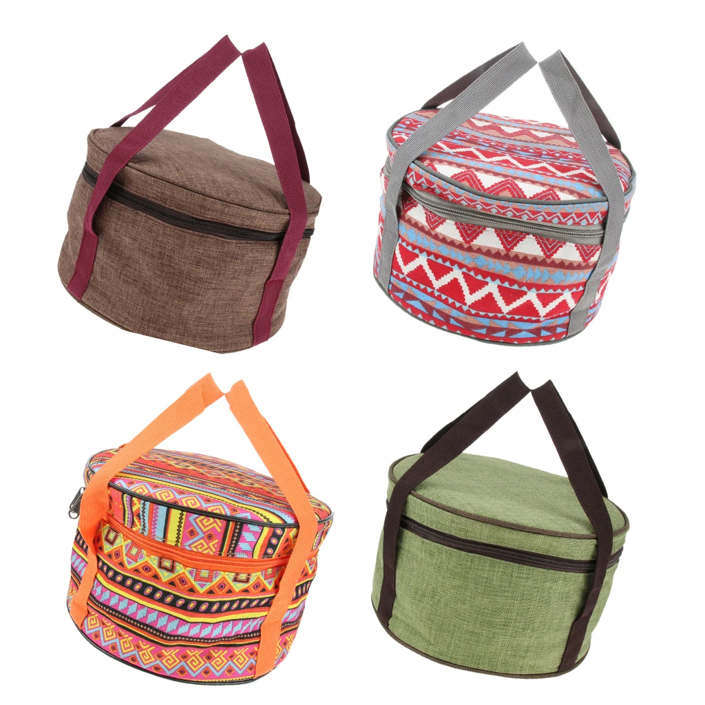 Outdoor Cookware Storage Bag Camping Hiking Pot Pan Kettle Organizer Holder 25x15cm with Chinese National Style Pattern