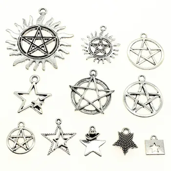 

20 Pieces Silver Color Pentagram Mix Size Pendant Charms Wholesale Bulk Sale Diy Jewelry Making Supplies