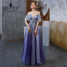 QSYYE Кружевные Аппликации Длинные платья выпускного вечера тюль v-образным вырезом спинки украшенное бисером с длиной до пола формальное вечернее платье вечерние бальные платья