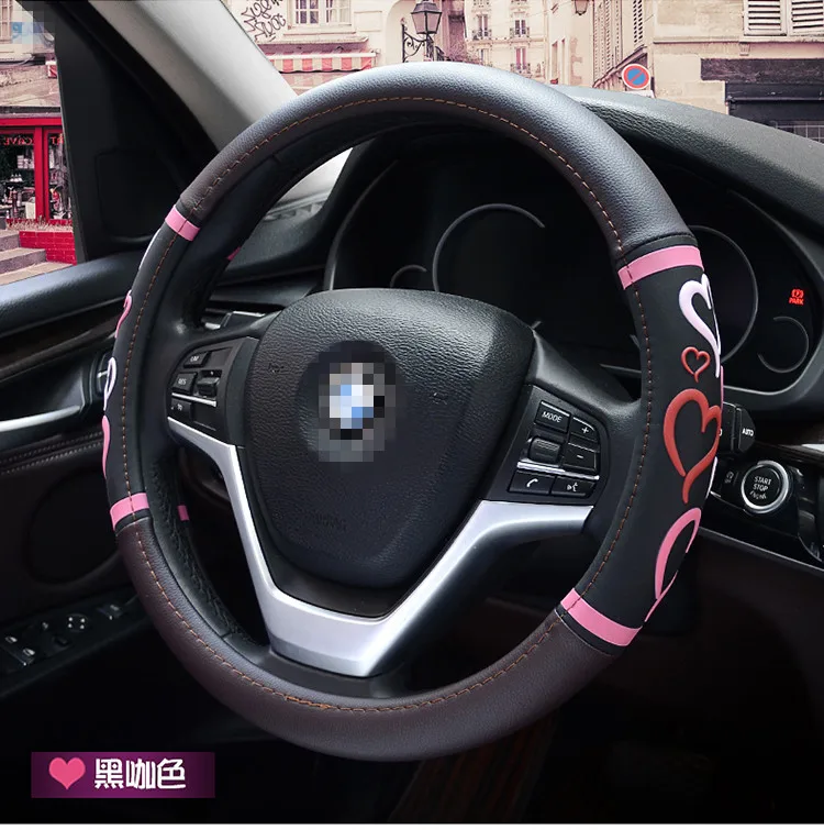Автомобильный чехол на руль 290 с мультяшным захватом, милый женский чехол на руль с сердечком для девочек, противоскользящий впитывающий пот крест B