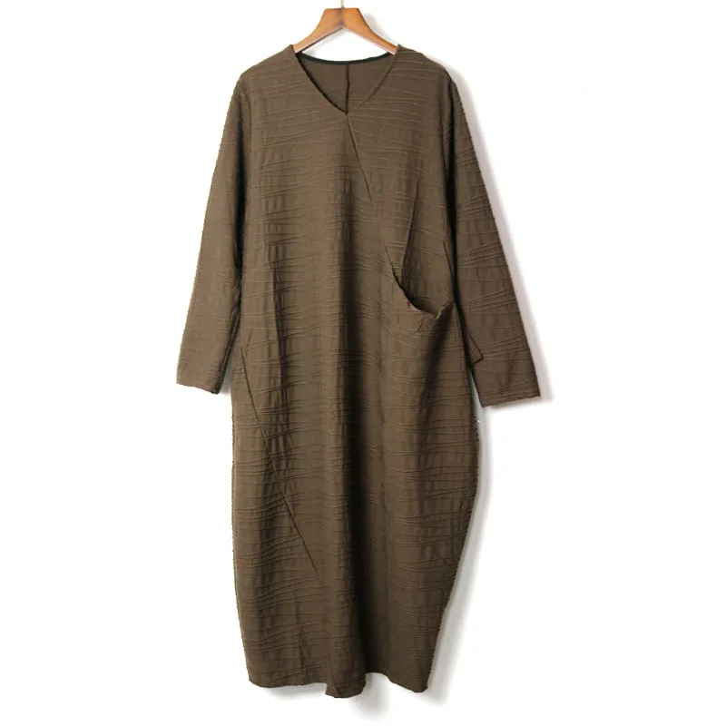 

Fashion Fall And Winter Clothes 2019 New Style Dress Long Sleeve Mid-length Loose And Plus-sized V-neck Base Long Skirts A- line