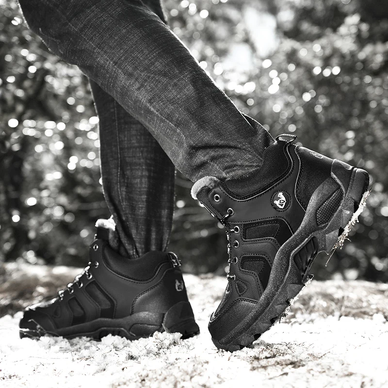 Large Size Outdoor Ankle Boots Men Snow Boots Fashion Lace Up Casual Sneakers Leather Winter Cowboy Footwear Hiking Shoes Spring