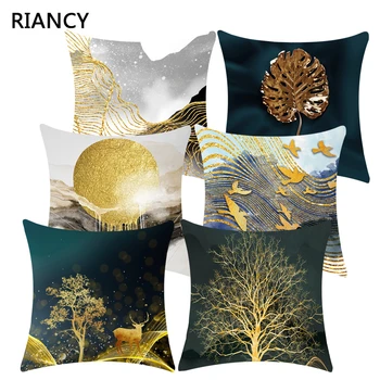 

Golden Bird Plants Printed Sofa Decorative Cushion Cover Pillow Pillowcase Polyester Throw Pillow Home Decor Pillowcover 40874