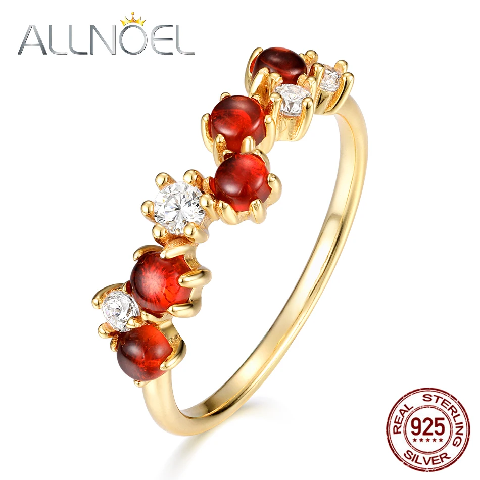 ALLNOEL, Настоящее серебро 925, ювелирное изделие, сказочный цветок, кольцо для женщин, Стерлинговое Серебро, натуральный Муассанит, гранат, кольца, элегантный подарок для дам