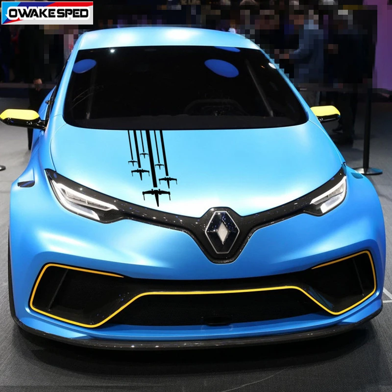 For Renault-ZOE Electricity Star Wars Graphic Car Hood Bonnet Sticker Racing Sport Stripes Auto Engone Cover Vinyl Decals (4)