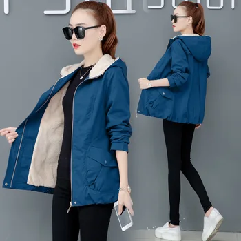 

Plus velvet thick warm Korean autumn and winter new large size mid-length casual loose thin hooded cotton