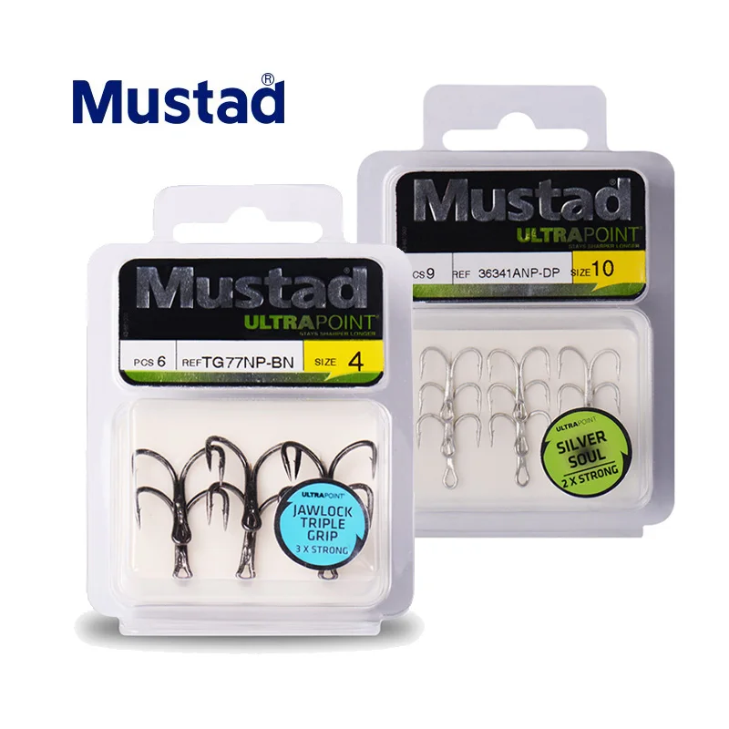 Тройные Крючки Mustad TG77 из высокоуглеродистой стали с черным никелем и бородкой