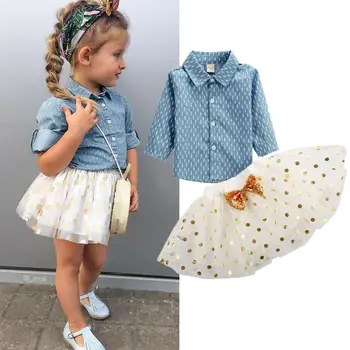 

Cute Newborn Baby Girl Clothes Set Spring Long Sleeve Button Tops Shirt Princess Party Tulle Skirt Kids Clothes