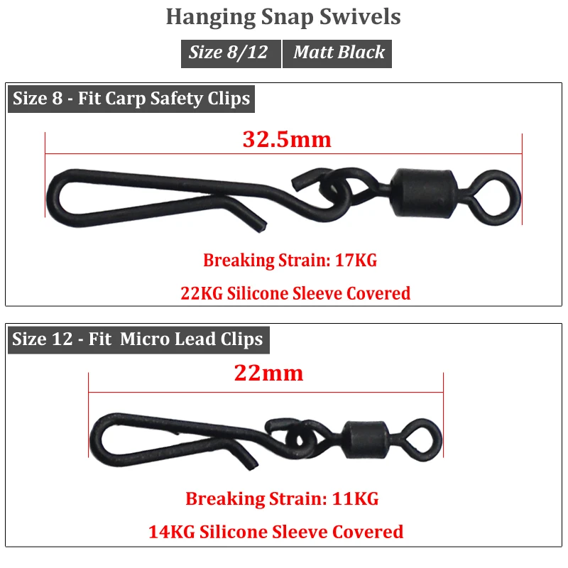 20PCS Carp Fishing Quick Change Hanging Snap Swivels Hook Bait Connector Swivels Standard Size 8/12 for Carp Fishing Rigs Making