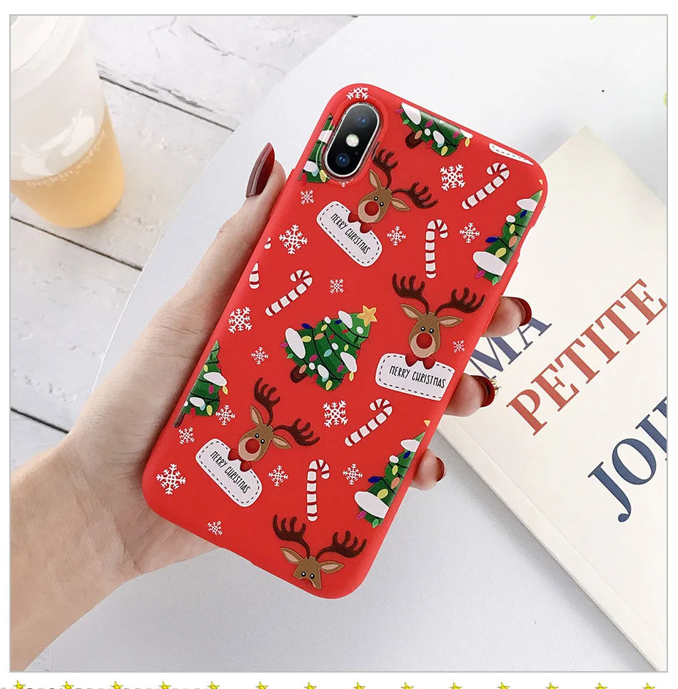 KJOEW мультфильм чехол для телефона с рождественским рисунком для iPhone 11 Pro Max XR X Xs Max 7 8 6 6S Plus Санта Клаус Лось Мягкий ТПУ защитный чехол Чехол - Цвет: Красный