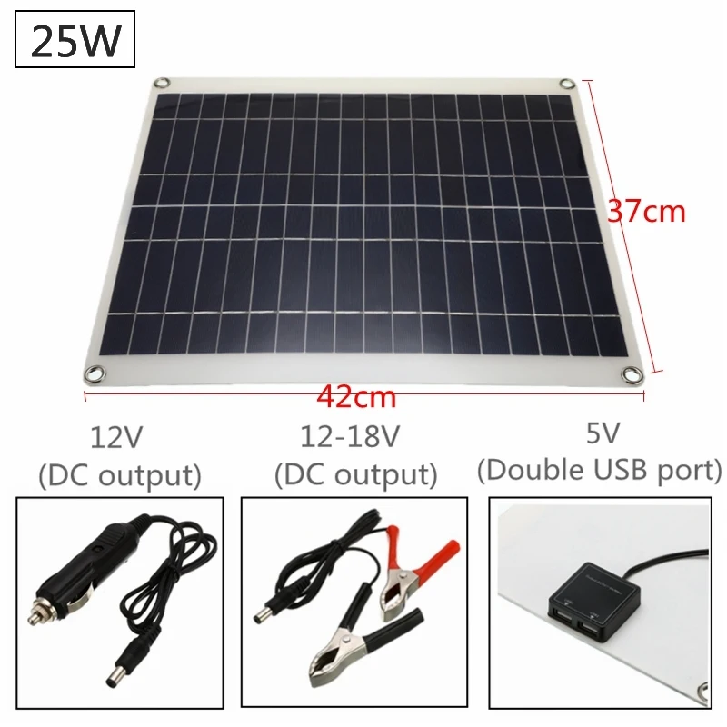 Двойной USB Интерфейс 10/15/20/25 Вт Панели солнечные 12 V/5 V поликристаллический кремний и кремния ячейки для Батарея зарядные устройства для сотовых телефонов Зажигалка для сигарет - Цвет: 25w