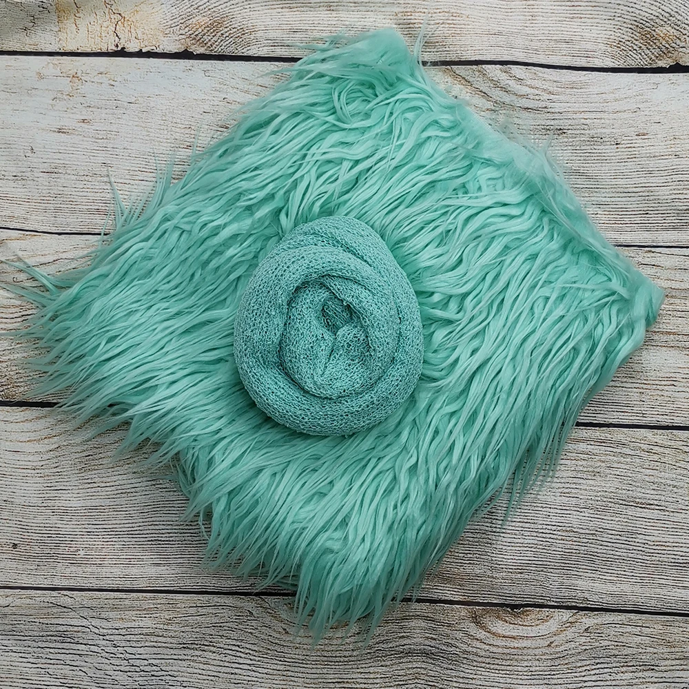 

A Set Clearance 75*50CM Mongolia Faux Fur Infant Blanket,140*30CM Stretch Knit Wrap for Newborn Baby Photography Accessories