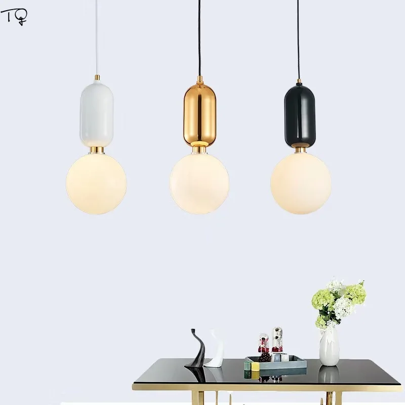 Nordic Minimalist Simple Glass Pendant Lights Led Black White Gold Modern Creative Study Living Room Bedroom Bedside Luminaire