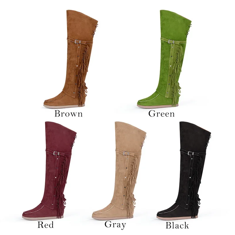 ADISPUTENT Retro Women Boots Classic Tassel Cowboy Boots Autumn Women High Heels Boots Platform Sexy Ladies Black Pumps Boot