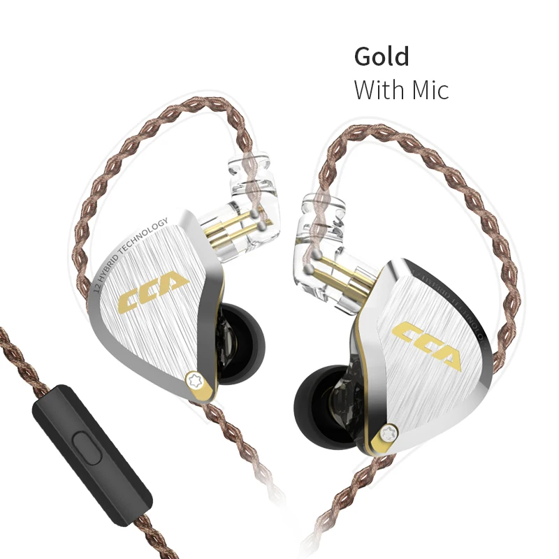 CCA C12 5BA+1DD Gold Metal HIFI Hybrid In Ear Earphones 12 Drivers Unit 5D Stereo HIFI Bass ZS10 ZS