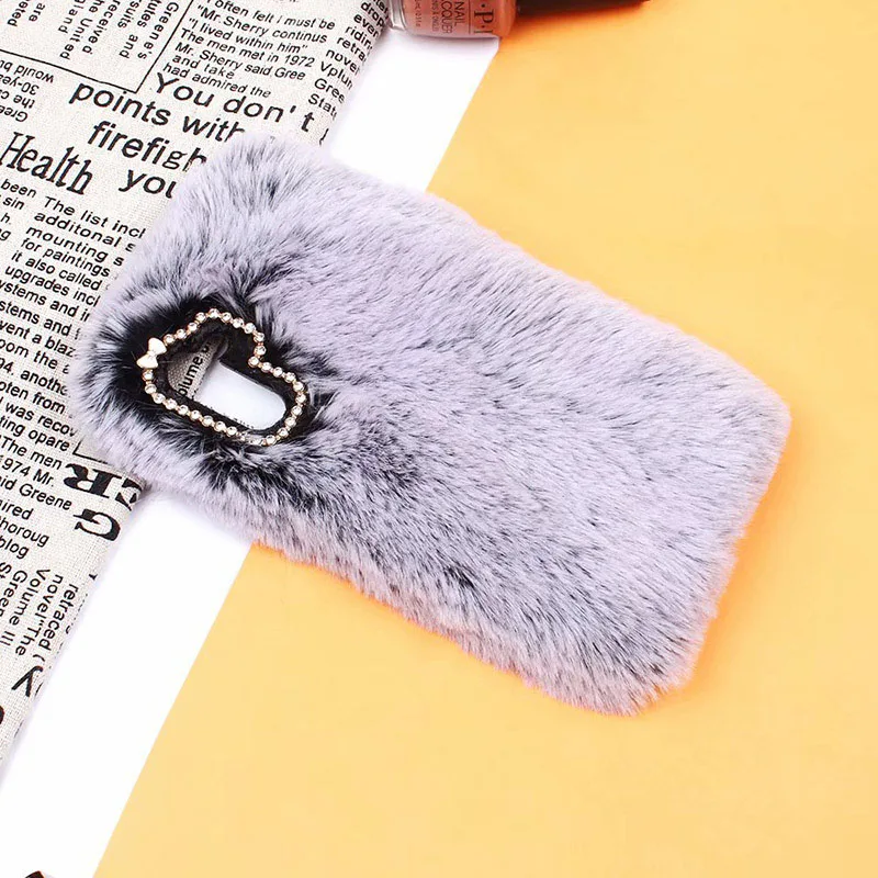 Grey White Пушистый чехол для samsung Galaxy Note 10+ 10 Plus милый плюшевый мех ТПУ бриллиантовый ювелирный мягкий чехол для Phnoe - Цвет: Grey White