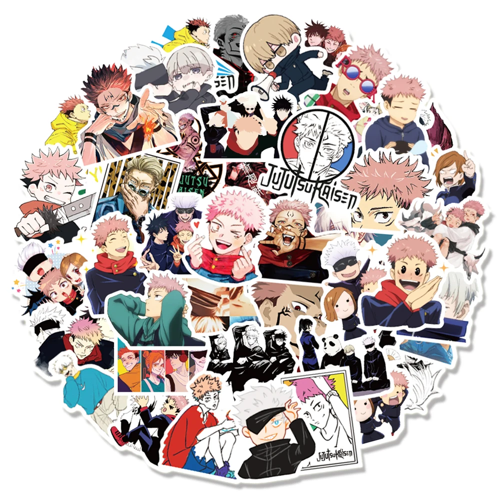 Pegatinas impermeables de Anime Jujutsu Kaisen para casco de motocicleta, pegatinas de dibujos animados para equipaje, 10/30/50/100 Uds.
