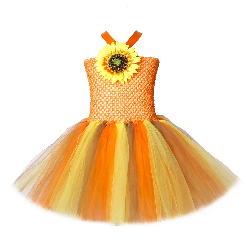 Платье-пачка с подсолнухами для девочек; Детский костюм на карнавал, Хэллоуин; фатиновое платье для дня рождения, сцены; детская одежда