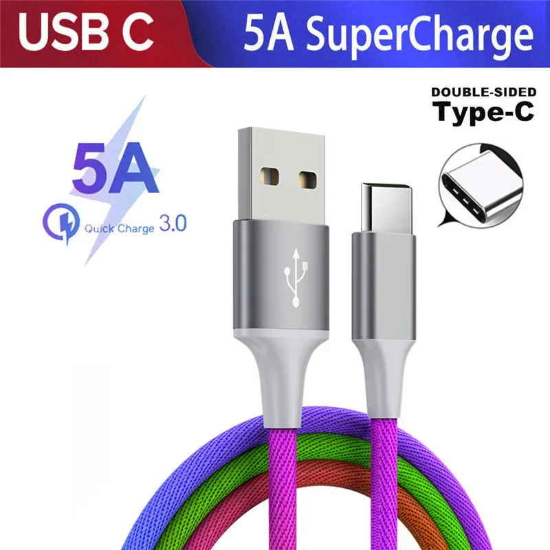 Кабель 5А типа C с нейлоновой оплеткой USB для быстрой зарядки и синхронизации