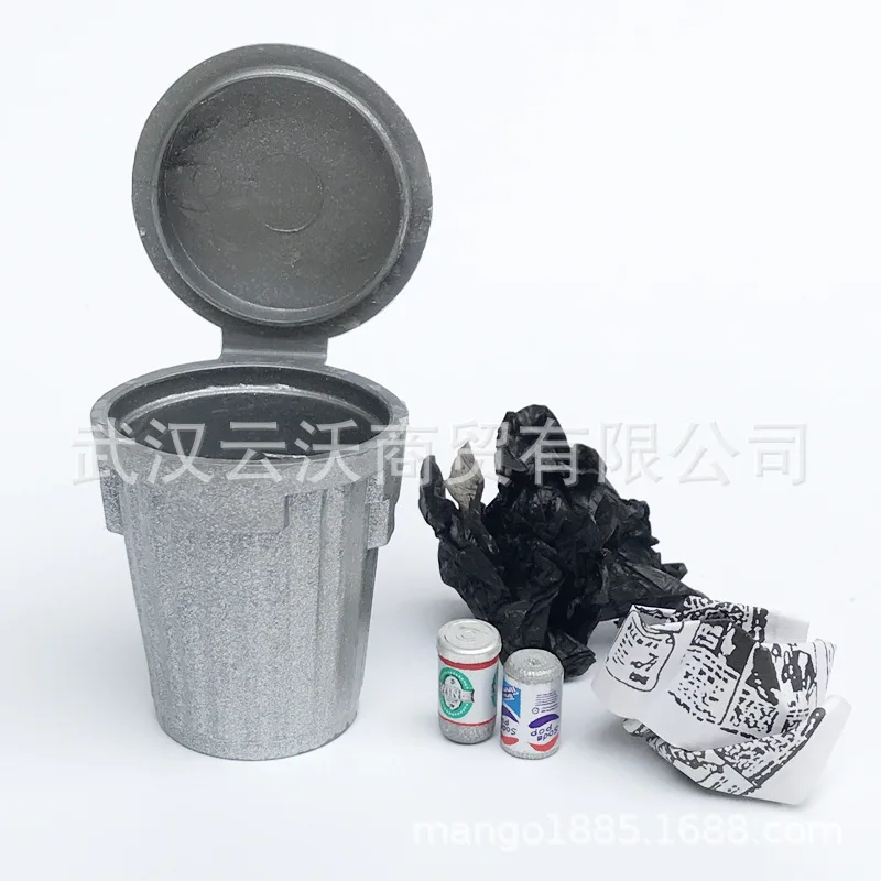 

1: 12 Dollhouse Mini Model Scene Toy Props Silver Garbage Can Varia Bucket Versatile