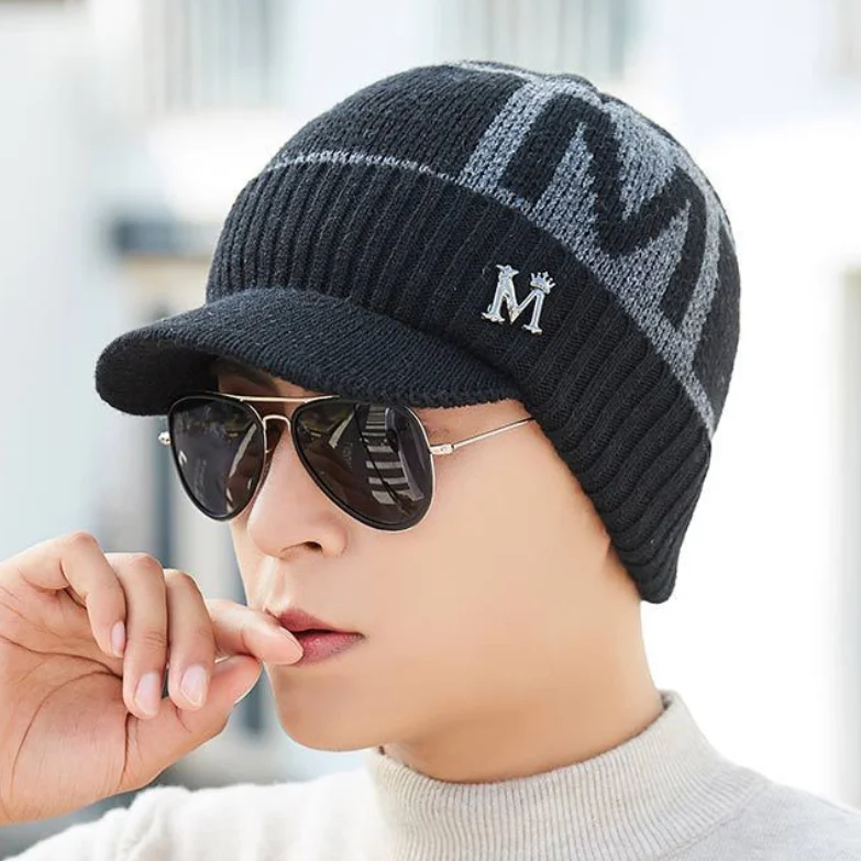 black Зимние шапки Skullies Beanies, Новые шапки бини для мужчин и женщин, шерстяные утолщенные шапки, вязаная шапка - Цвет: black