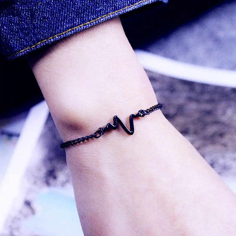 

LC245 3 Colors Heart Beat Heartbeat Rhythm Chain Bracelet with Dangling Jewelry ECG Bracelets Pulseira Feminina HOT Selling 2018
