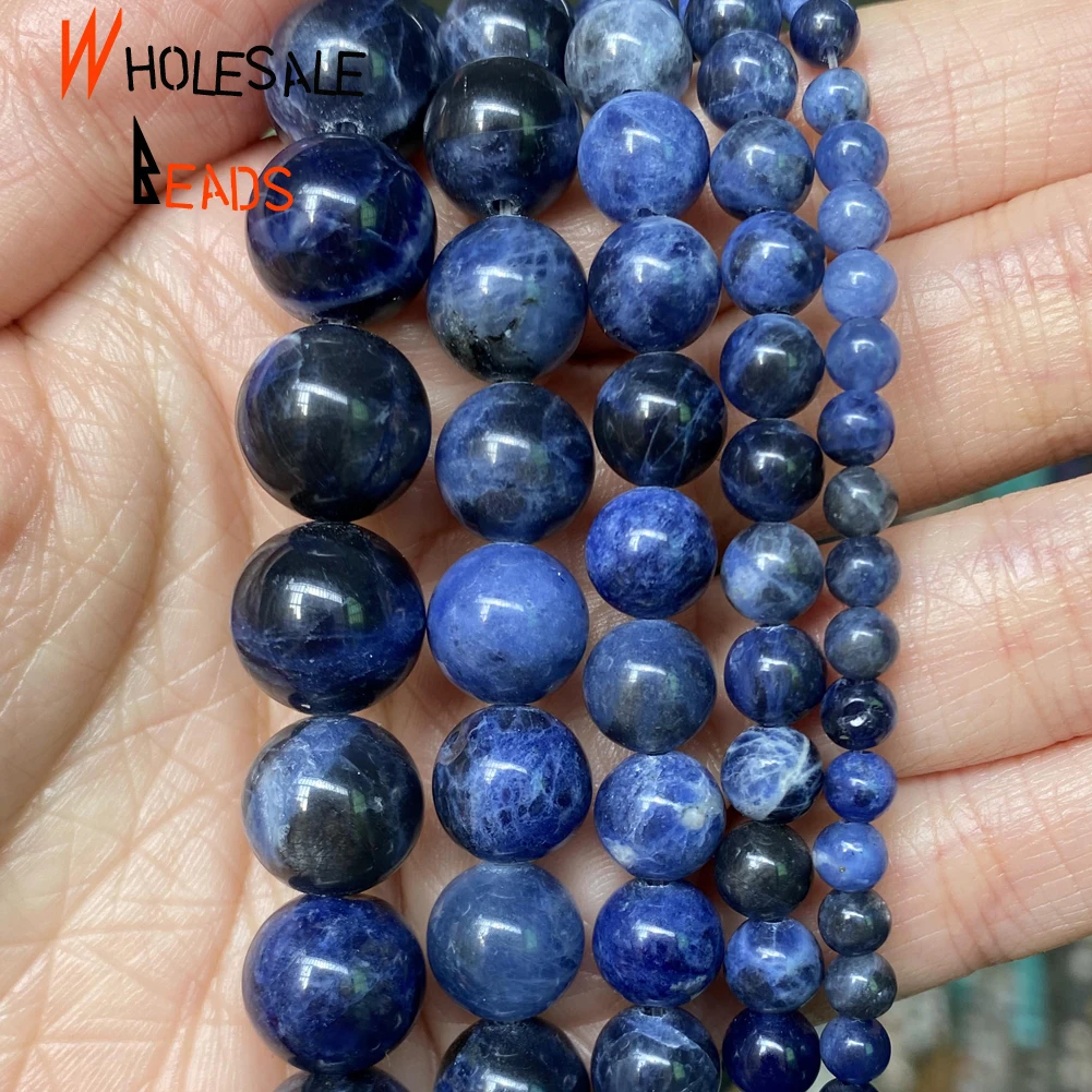 Natural Stone 3 4 6 8 10 12mm Blue Sodalite Round Loose Beads For 