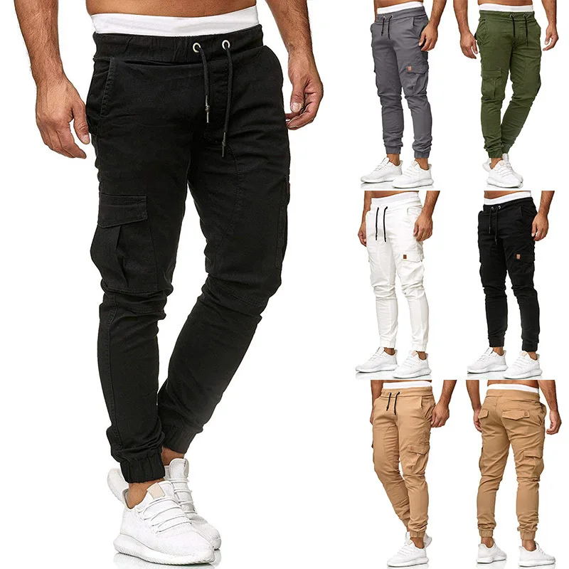 

Autumn New Style Ouma Men Fight Skin with Drawstring Belt Slim Fit Beam Leg Casual Trousers Solid Color Skinny Pants