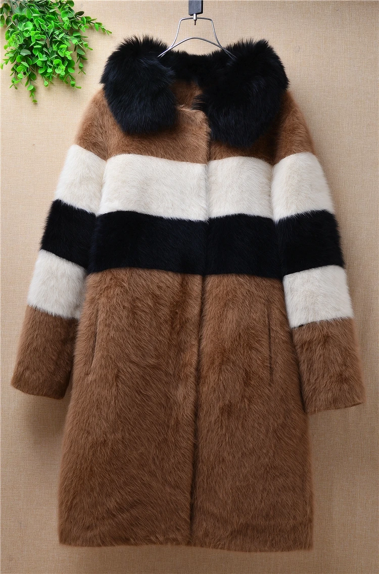 British Winter Ladies'Suede Furry Turn-collar Mink cashmere Overcoat Long-sleeved Angolan Rabbit Fur Overcoats women coat slim