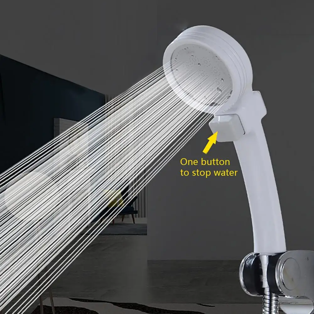 Shower Head Supercharged Mode Water Pressure Stop Button Booster Shower Head Handheld pressurizes Shower Douche Bathroom Q4