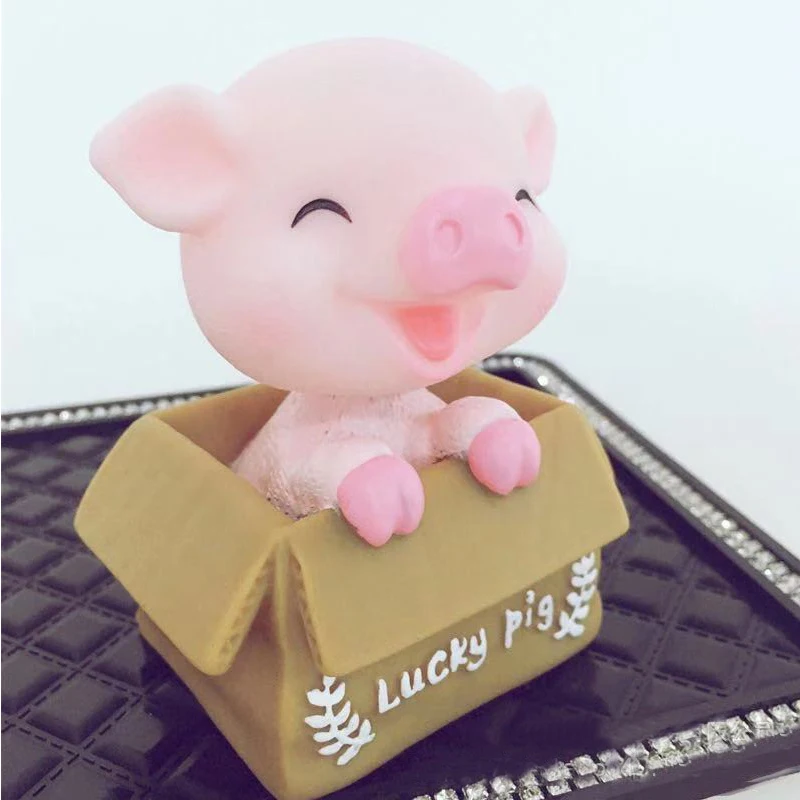 Car Interior Cute PVC Shake Head Lucky Pig Doll Vehicle Decoration Spring Shaking Head Pig Dolls Ornaments Supplies