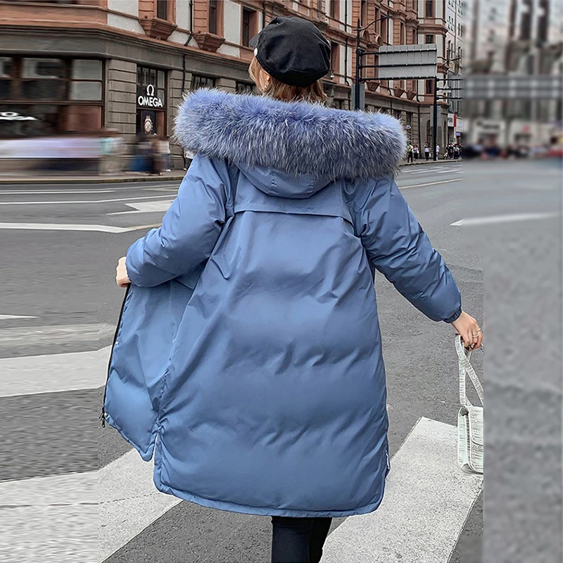 Женская парка, пальто, теплая, двухсторонняя, одежда, уплотненная, длинная куртка, с хлопковой подкладкой, с меховым воротником, с капюшоном, зимняя верхняя одежда, пальто