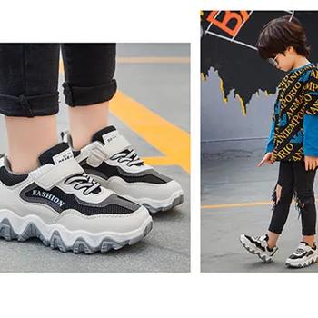 

Explosion Korean Girls Sports Shoes Breathable Mesh Fashion Children's Sneakers Boys Soft Bottom Running Shoes with Hook&loop