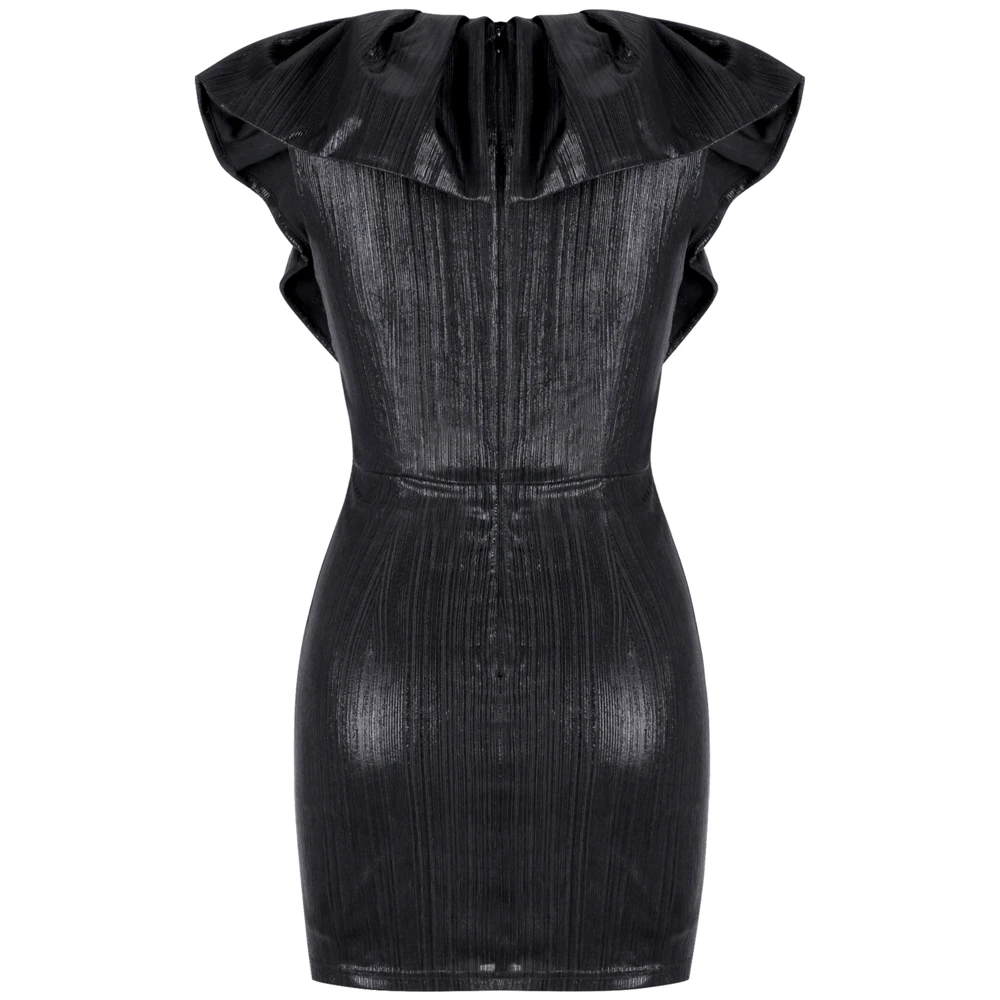Ocstrade черный V шеи без рукавов Мини преувеличенные Bodycon платье HI1054-Black