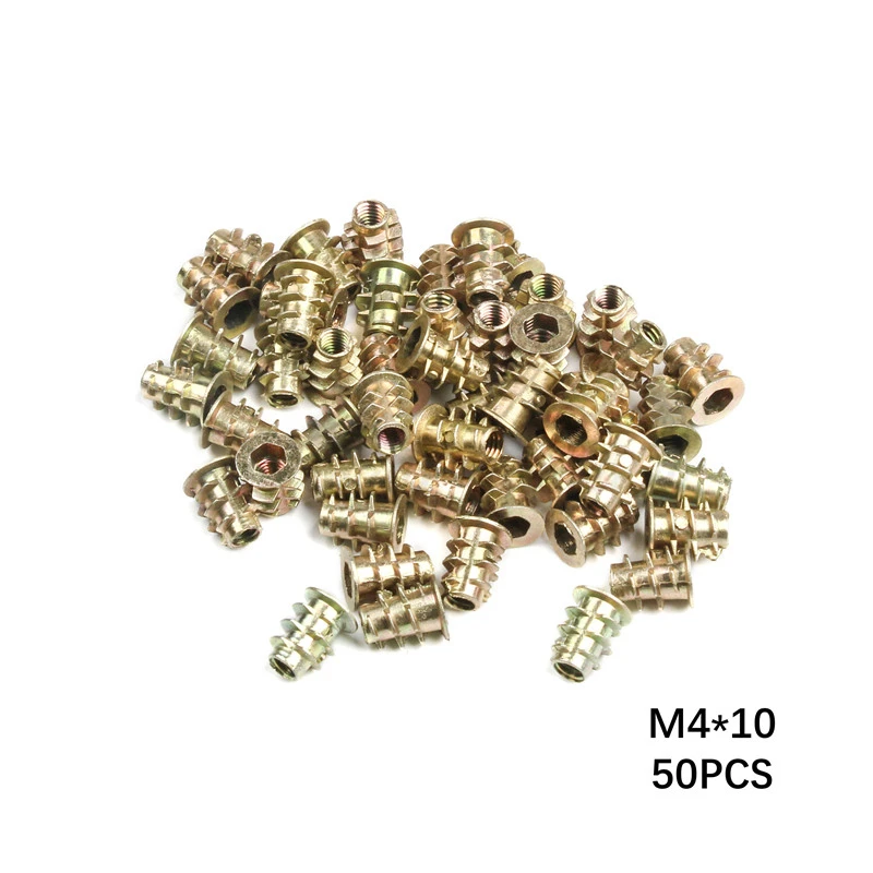 Zinc Alloy Thread 50Pcs For Wood Insert Nut M4 M5 M6 M8 Flanged Hex Drive Head Furniture Nuts Kit Bolts And Nuts
