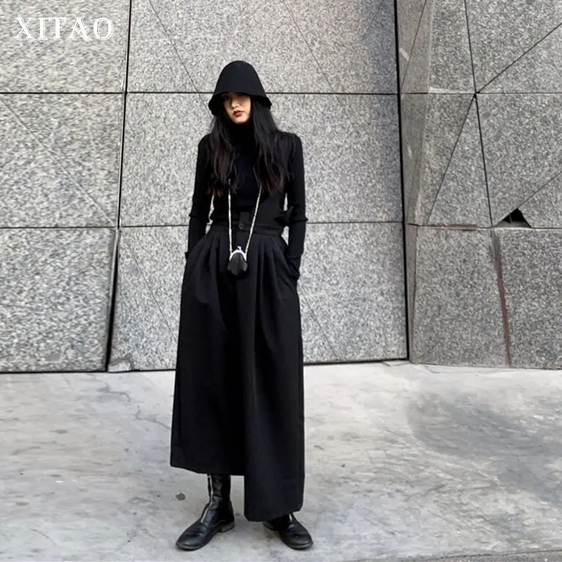 XITAO/Необычные черные с разрезом, с высокой талией, без бретелек, модные, новые, маленькие, свежие,, весенние, новые, с карманами, миноритарная повседневная юбка XJ3127