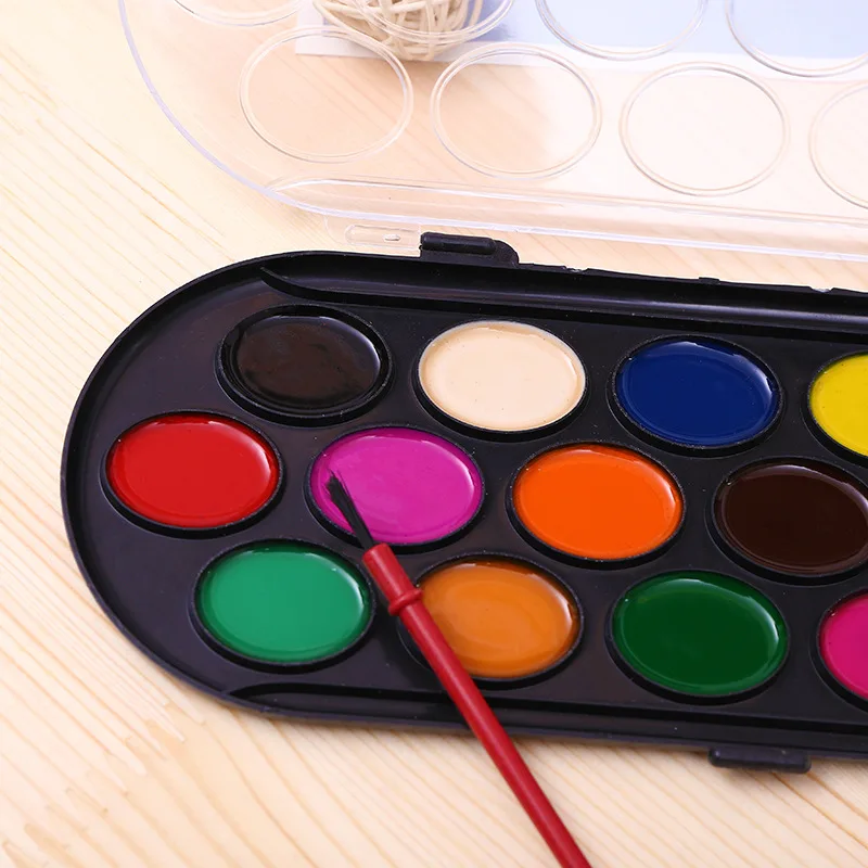 16 Colors Professional Solid Watercolor Paints Art Supplies Paint Box with brush Portable Sketch Tools Watercolor| |