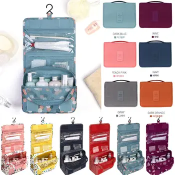 

Women Home Portable Smiling Print Hanging Organizer Bag Foldable Cosmetic Makeup Case Storage Traveling Toiletry Bags Bathroom
