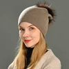 Wholesale Real Raccoon Fur Pom Pom Knitted Hat Women Beanies Cashmere Winter Hat Female Girl Cotton Skullies Wool Beanie Hat 1