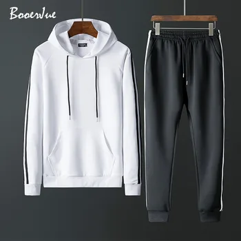 

Tracksuit Men Set Contrast Stripes Sweat New 2020 2PCS Jacket+Pants Suit Zipper Patchwork Casual Hoodie Men Sets Sweatshirt Men