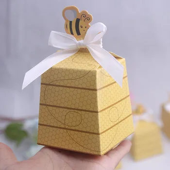 

50pcs honey bee baby Shower candy box birthday party favors Obsequios gift boxes wedding Baptism decorations for kids