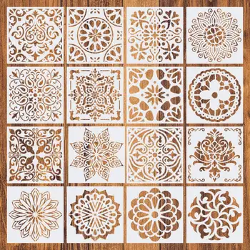 

16pcs/set Reusable Stencil Cut Painting Template Floor Wall Tile Fabric Furniture Stencils Mandala Painting Stencils