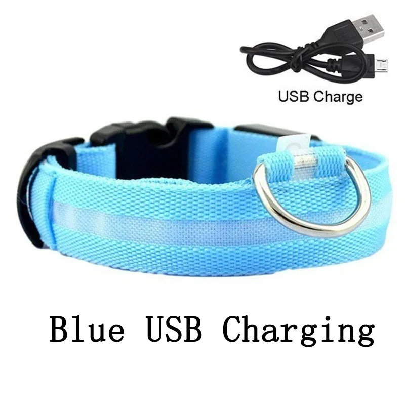 Blue USB Charging Светодиодный ошейник для собак с зарядкой от USB, светящийся ошейник для собак и кошек с usb-кабелем, светодиодный ошейник для собак - Цвет: Blue USB Charging