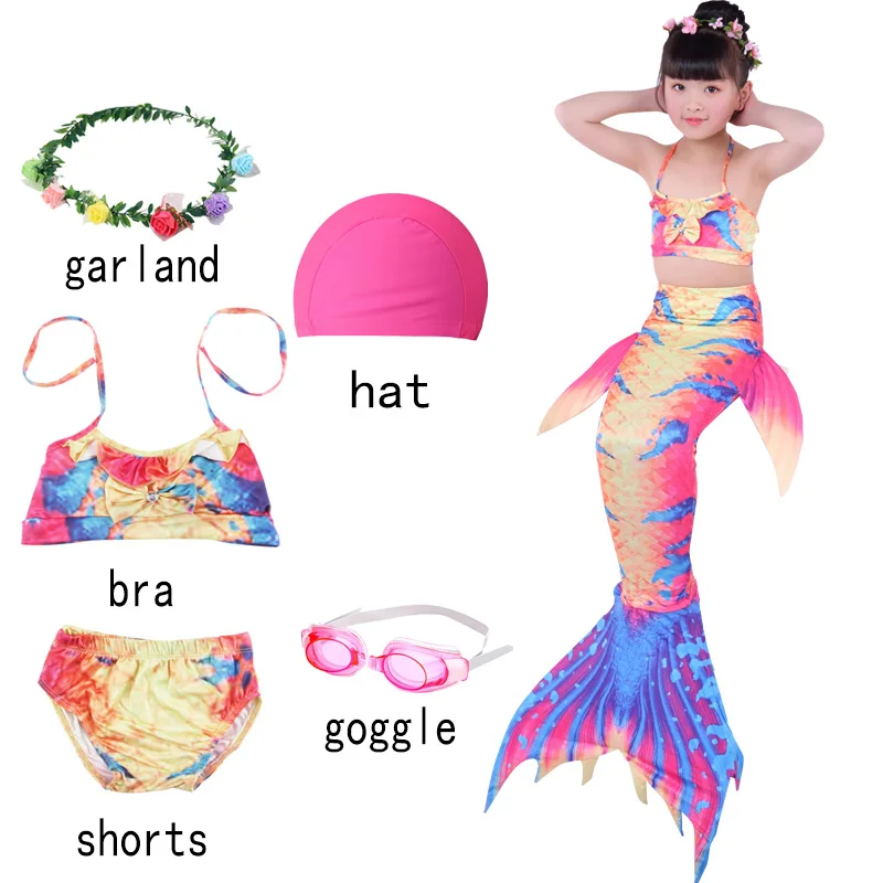 6pcs with goggles-B Цветной купальный костюм Русалочки с бюстгальтером для девочек, детский купальный костюм с хвостом Русалочки Ариэль, купальный костюм - Цвет: 6pcs with goggles-B