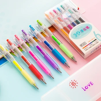 

6 colors Juice 3D Gel Pen Ballpoint 1.0mm Neon Marker Liner Pens for Highlight Drawing Painting Art Album School Kids gift F426